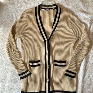 CAbi beige and black stripped sweater